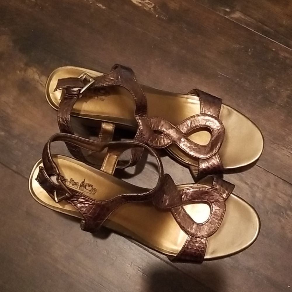 Coach and Four Bronze metallic Wedges